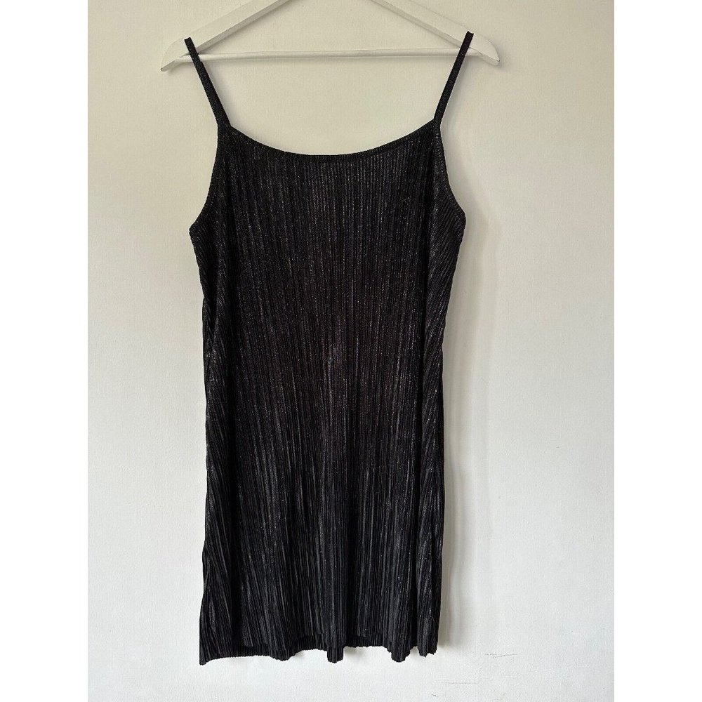 Quiz Plise Slip Dress Size 10 Black Silver Metallised Fibre - Picture 3 of 3